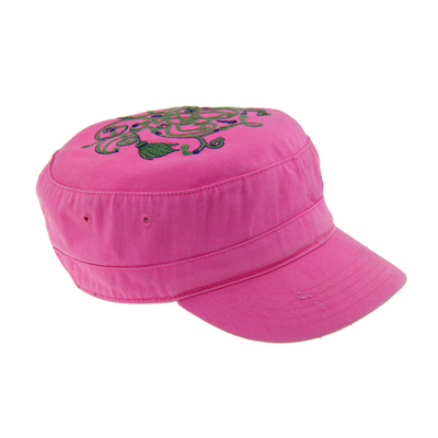 Chapeaux militaires brodés sur mesure en coton rose avec détresse lavés