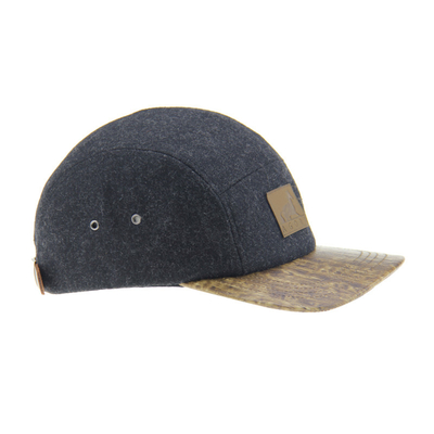 Bamboo PU Laine Camping Baseball Cap 5 Panneau Snapback Chapeau Avec Logo en cuir gravé