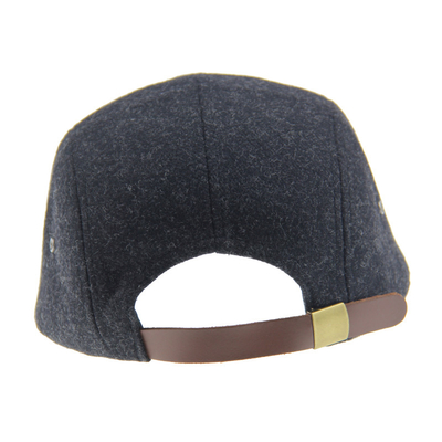 Bamboo PU Laine Camping Baseball Cap 5 Panneau Snapback Chapeau Avec Logo en cuir gravé
