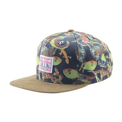 Camp d'impression personnalisé Snapback 5 Cap de panneau avec visière en suède / sangle en cuir