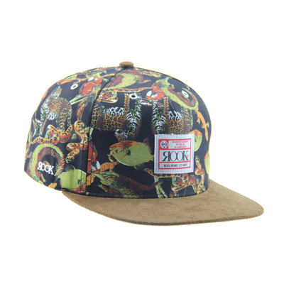 Camp d'impression personnalisé Snapback 5 Cap de panneau avec visière en suède / sangle en cuir