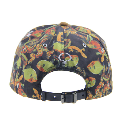Camp d'impression personnalisé Snapback 5 Cap de panneau avec visière en suède / sangle en cuir