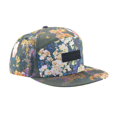 100% polyester 7 Panneau Snapback Chapeau de camping personnalisé avec logo en cuir sur le devant