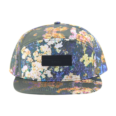 100% polyester 7 Panneau Snapback Chapeau de camping personnalisé avec logo en cuir sur le devant