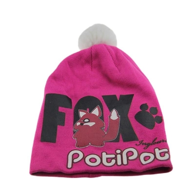 Chapeau de bonnet acrylique confortable sur mesure imprimé Chapeau de bonnet Pom Pom On Top