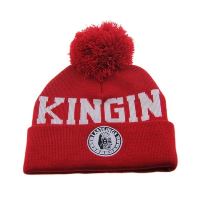 Pom Pom sur le dessus Bonnet tricoté avec logo Jacquard personnalisé