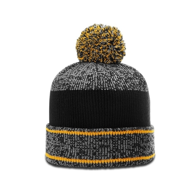 Chaud en hiver Homme Pom Pom Beanie Chapeau à cheval Beanie avec logo en caoutchouc
