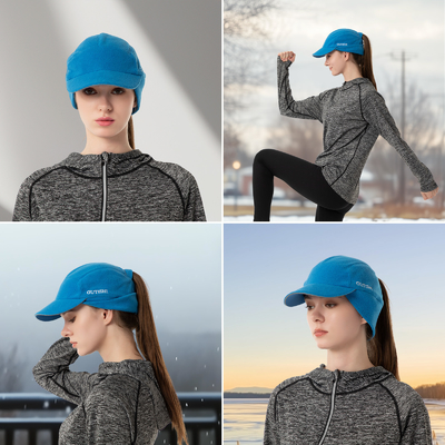 Chapeau à queue de cheval en laine pour femmes Chapeau d'hiver réfléchissant avec chauffage de l'oreille