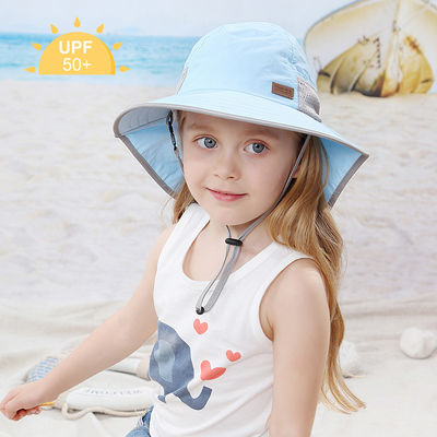 Polyester 100% des chapeaux UPF 50+ du seau des enfants d'aileron de cou d'enfant en bas âge