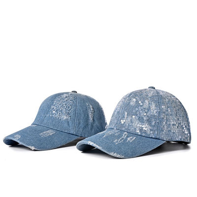 Sergé bleu de coton de la broderie 55cm de casquettes de baseball de tissu de denim d'OEM